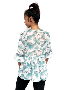 Tassel-Bordered Printed Blouse (Green Hawaiian)(BACKORDER)