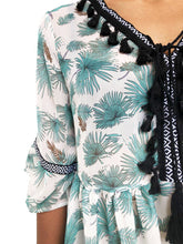 Tassel-Bordered Printed Blouse (Green Hawaiian)(BACKORDER)