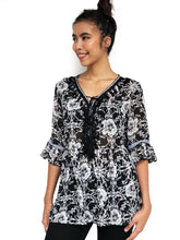 Tassel-Bordered Printed Blouse (Black Floral)(BACKORDER)