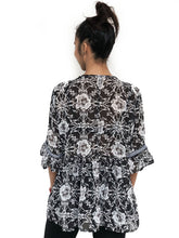 Tassel-Bordered Printed Blouse (Black Floral)(BACKORDER)