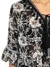Tassel-Bordered Printed Blouse (Black Floral)(BACKORDER)