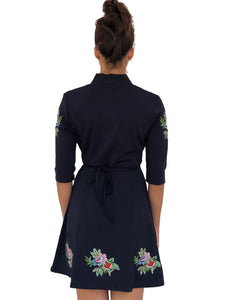 Embroidered Waist-Tie Dress