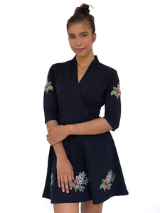 Embroidered Waist-Tie Dress