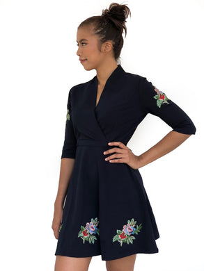 Embroidered Waist-Tie Dress