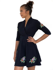 Embroidered Waist-Tie Dress