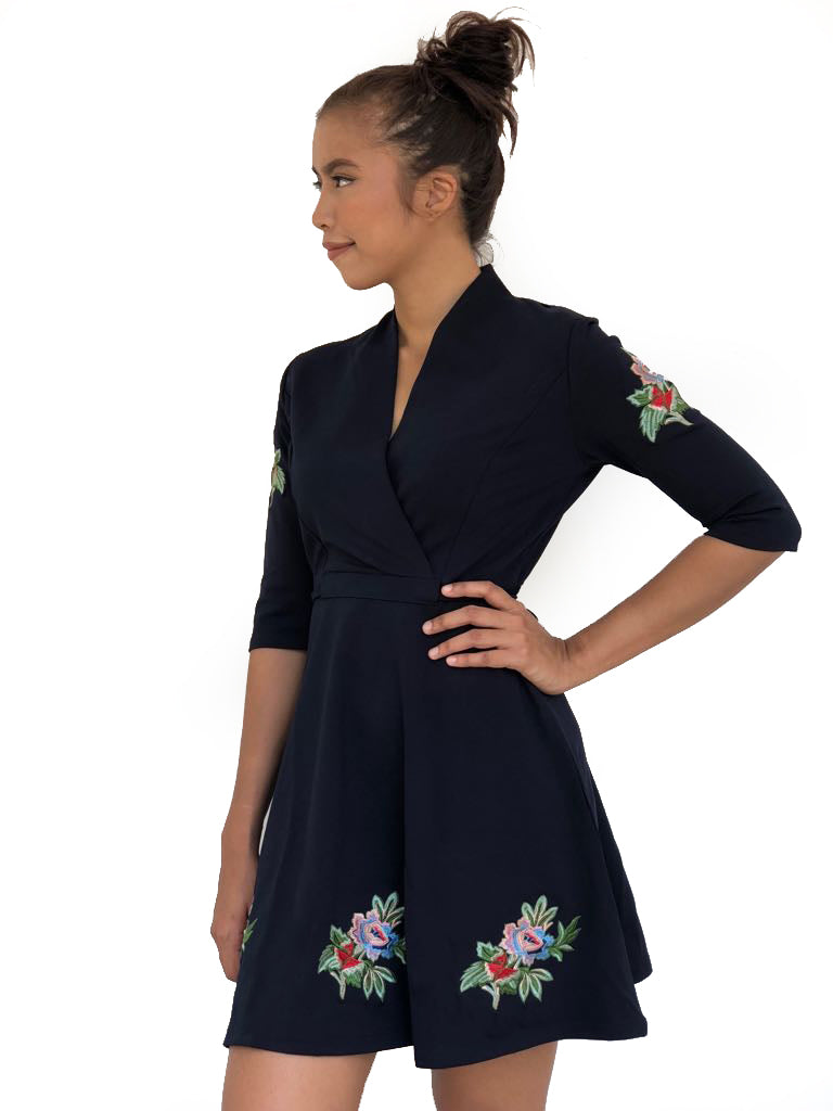 Embroidered Waist-Tie Dress