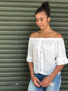 Lace Panelled Off-Shoulder Top