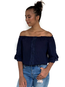 Lace Panelled Off-Shoulder Top