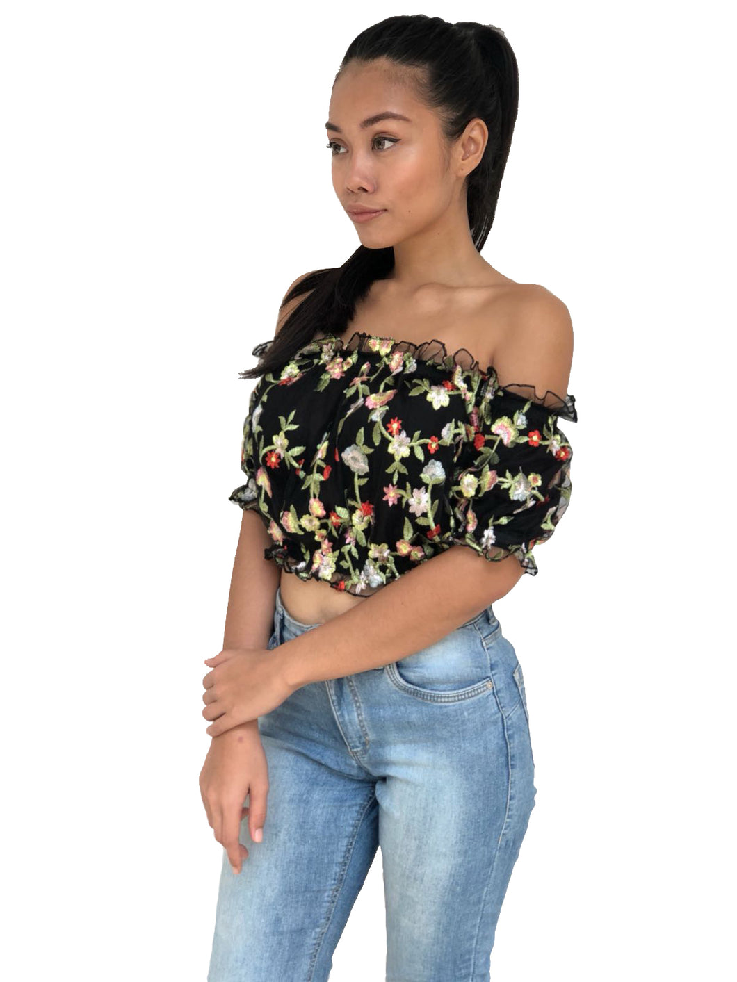 Mesh Floral Crop Top